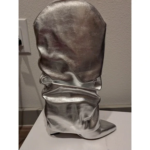 Nine West Women Shoes 8M Amazing Slouchy Point Wedge Heel Boots Silver - Picture 6 of 11